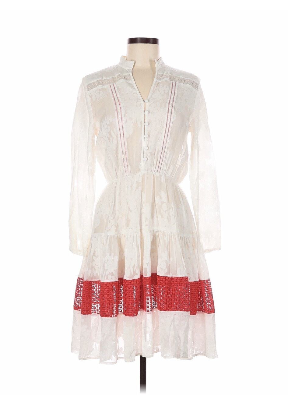 Saloni Red White Lace Sheet Shirt Dress Midi 6
